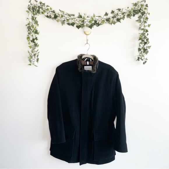 COLE HAAN Black Wool Coat Size Large - Picture 1 of 7